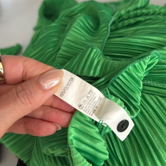 2 Piece Set Pleated Long Sleeve Loose Fit Button Down Shirt Wide Leg Pants Green - Picture 8 of 12